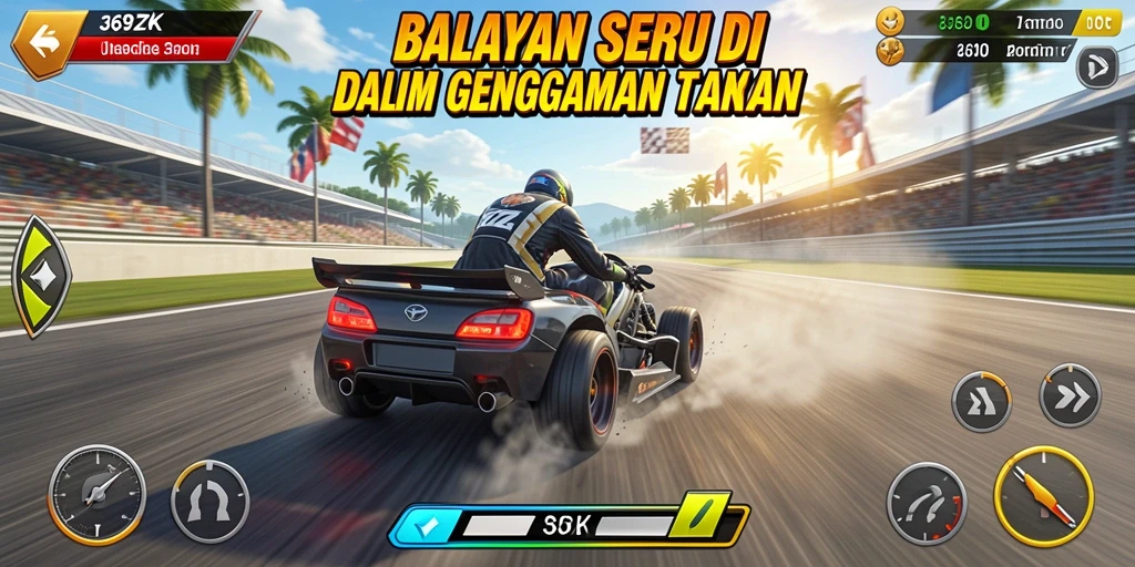 Screenshot gameplay <strong>369ZK</strong> menunjukkan balapan yang mendebarkan di trek yang beragam.