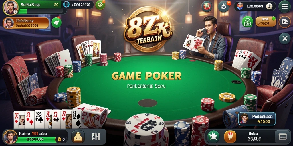 Tampilan utama gameplay Poker di 8ZK yang menarik.