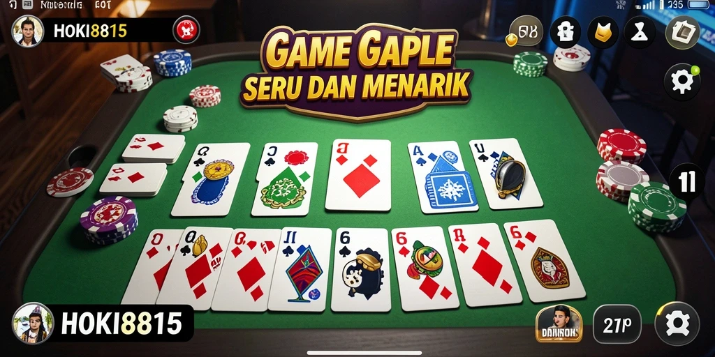 Screenshot menunjukkan gameplay seru HOKI8815 di tengah pertandingan Gaple.