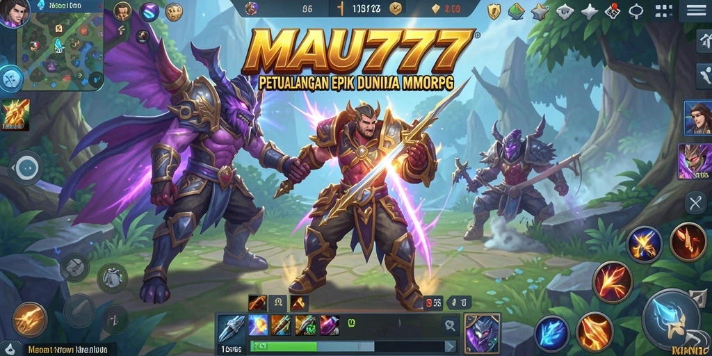 Tangkapan layar gameplay MAU777 yang menampilkan pertarungan epik MMORPG.