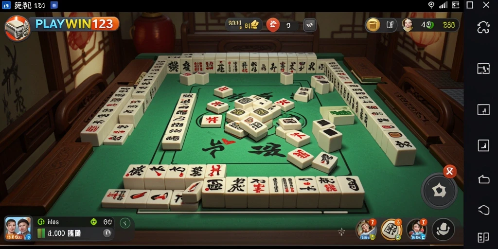 Screenshot gameplay menarik dari PLAYWIN123 dengan ubin Mahjong berwarna.
