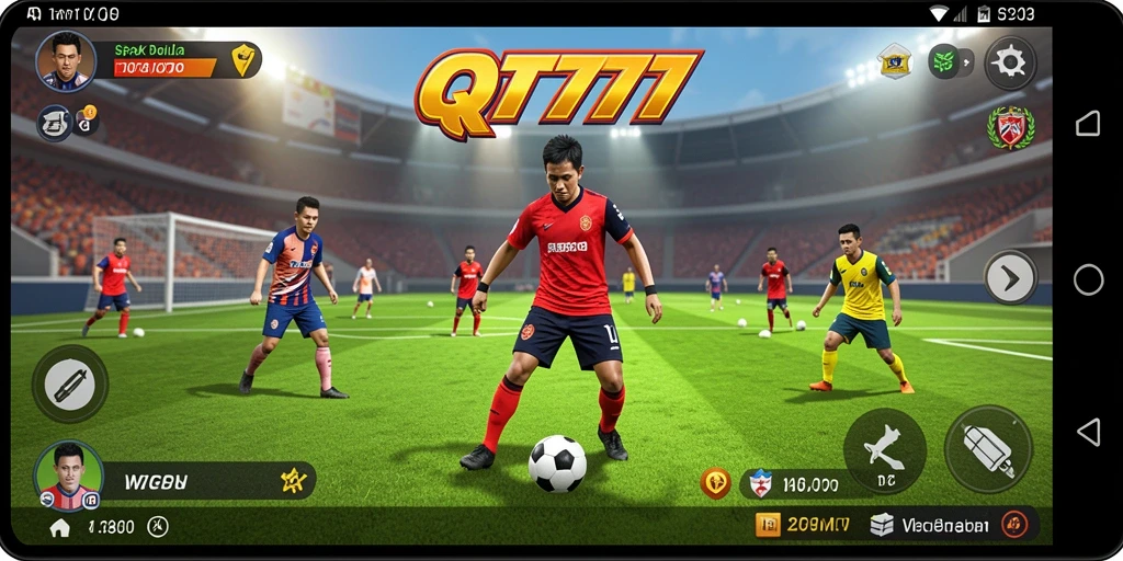 Screenshot QT777 menunjukkan aksi seru dalam pertandingan sepak bola.