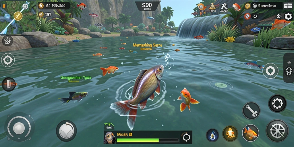 Gambar gameplay S80 yang menampilkan aksi memancing yang seru.