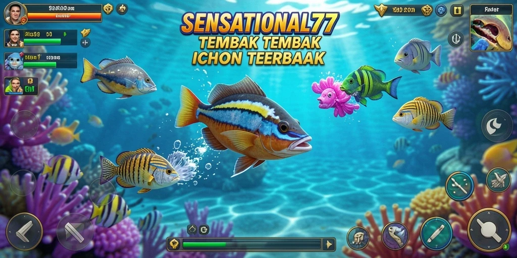 Screenshot gameplay SENSATIONAL77 menampilkan aksi menembak ikan yang seru.