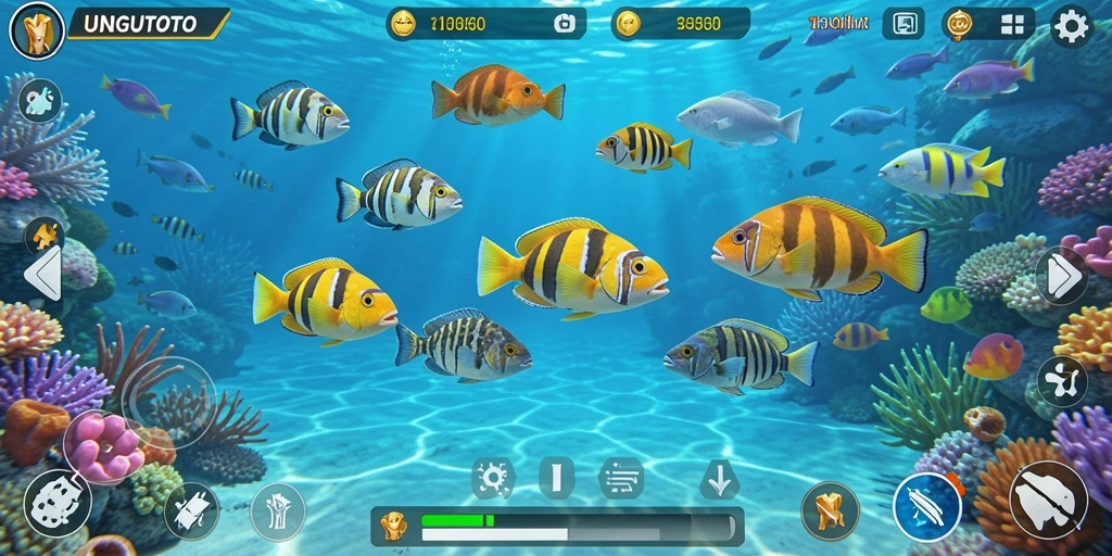 Screenshot gameplay UNGUTOTO dengan aksi tembak ikan seru.
